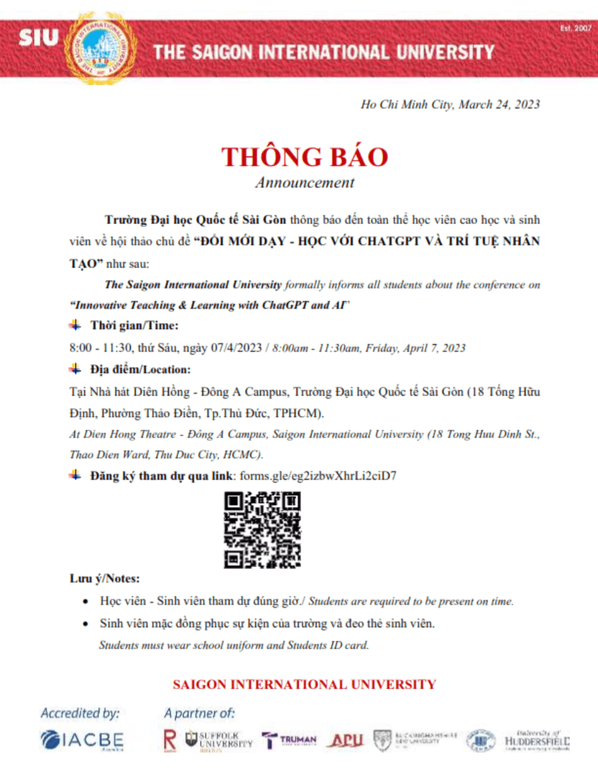 Hội thảo chủ đề “ĐỔI MỚI DẠY – HỌC VỚI CHATGPT VÀ TRÍ TUỆ NHÂN TẠO” dành cho học viên, sinh viên
