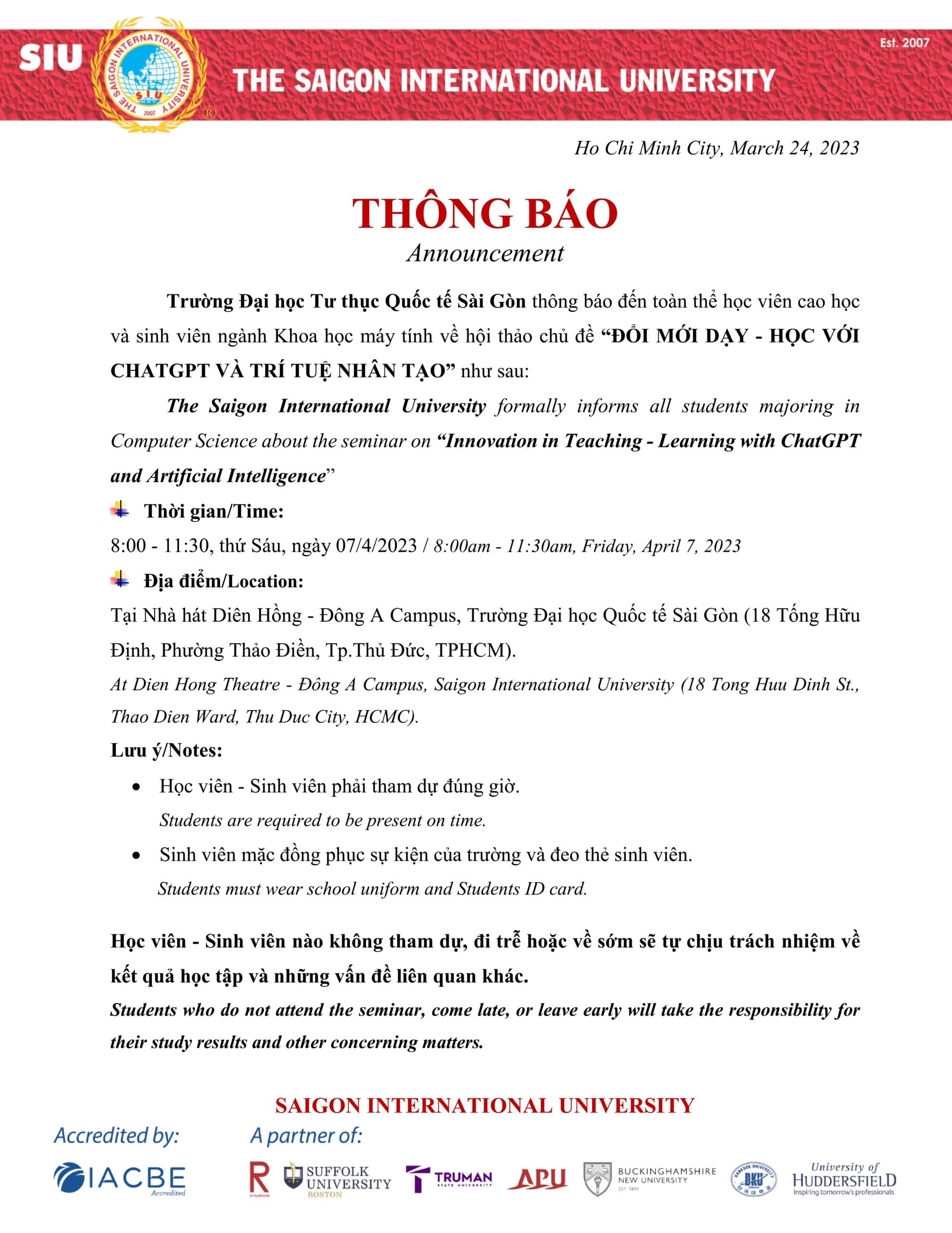 Hội thảo chủ đề “ĐỔI MỚI DẠY – HỌC VỚI CHATGPT VÀ TRÍ TUỆ NHÂN TẠO” dành cho học viên, sinh viên KHMT